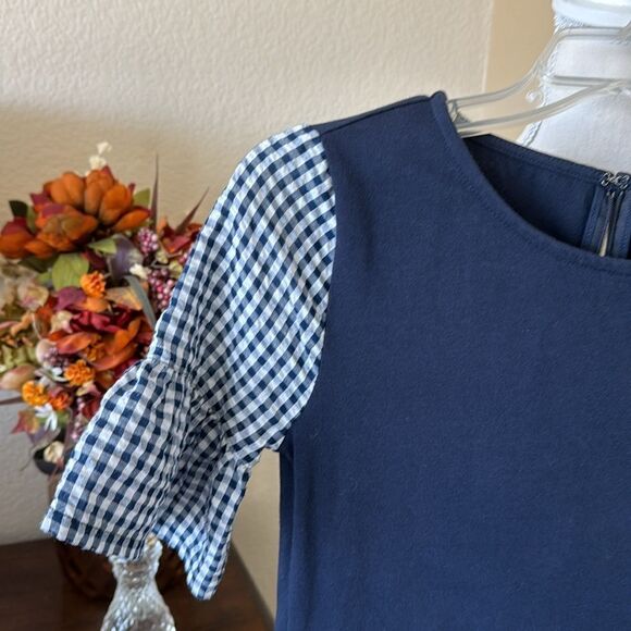 J. Crew Women's Gingham Print Bell Sleeve Navy Dress XXS - Picture 4 of 5